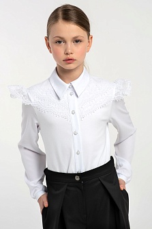 Белая трикотажная школьная блузка для девочек Mooriposh, модель 06219