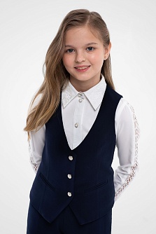 Синий школьный жилет для девочки Mooriposh, модель 1109